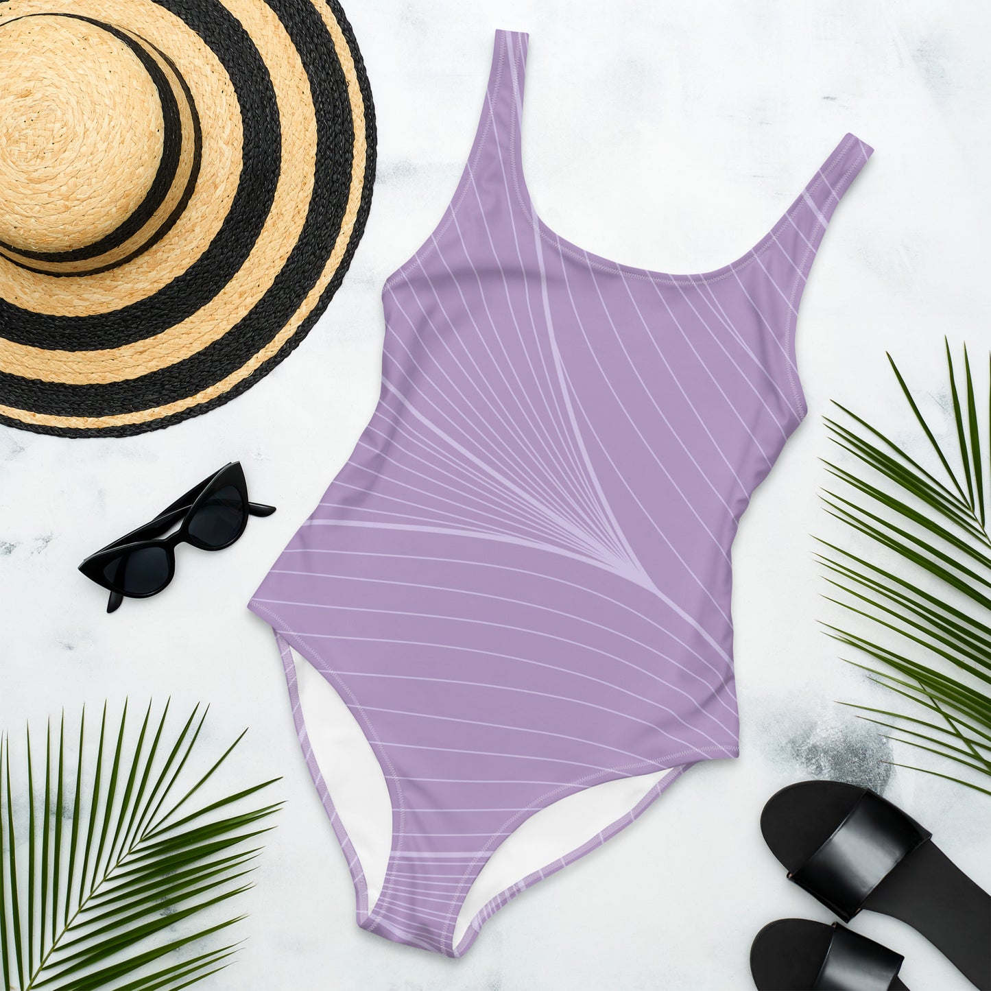 One-Piece Swimsuit White Rays