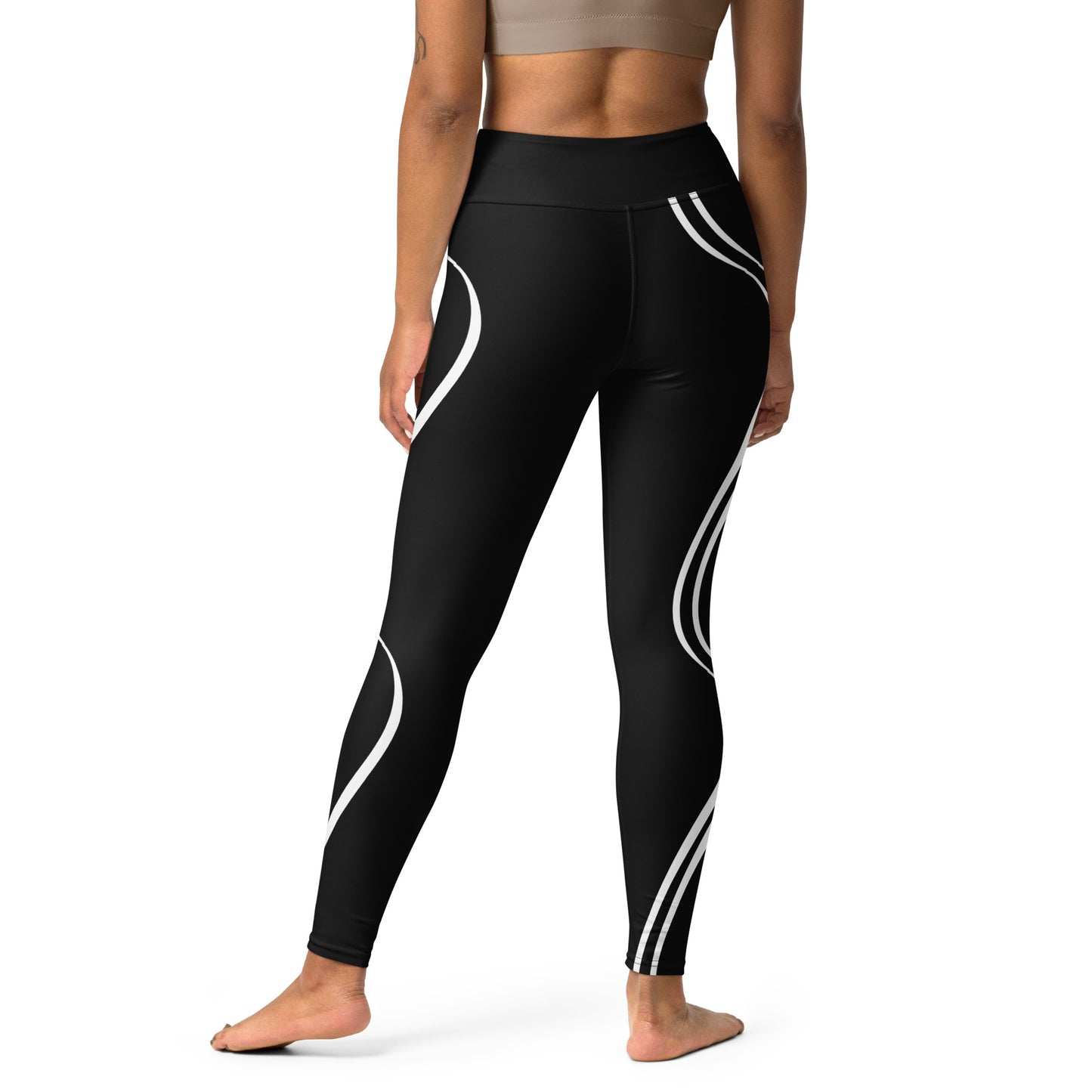 Women's Sports Leggings with Pockets, High Waist Black with lines