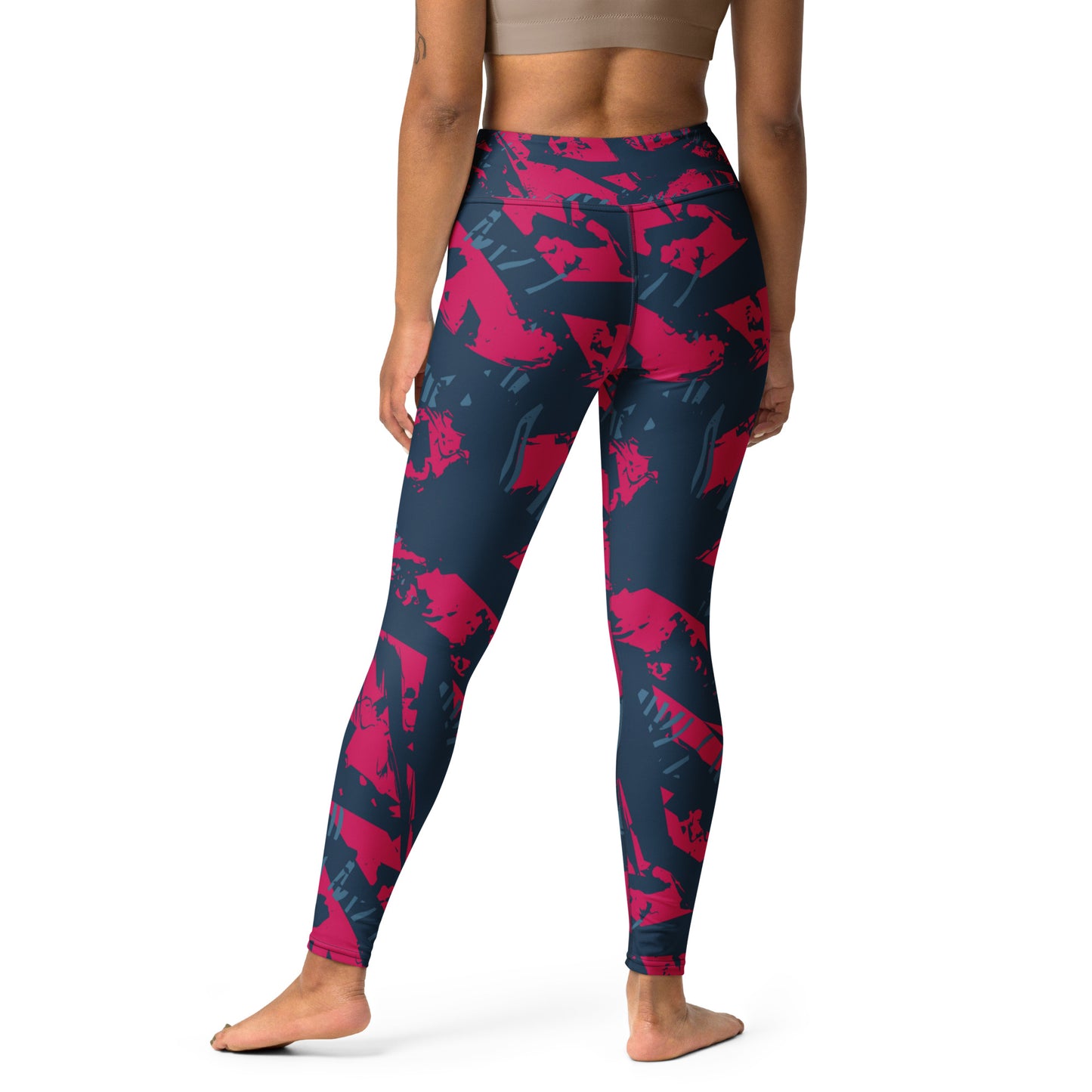 Women's Sports Leggings with Pockets, High Waist Blue & Red