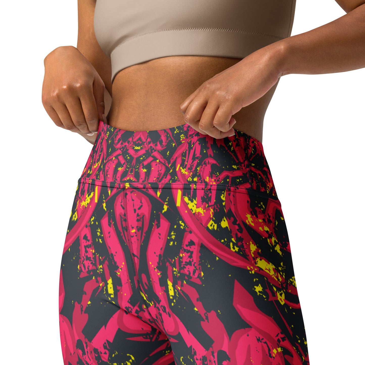 Women's Sports Leggings with Pockets, High Waist Red pattern