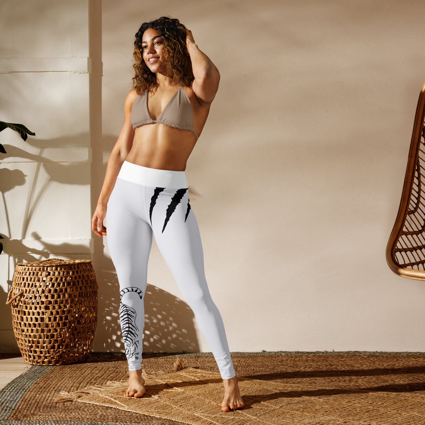 Women's Sports Leggings with Pockets, High Waist White Tiger