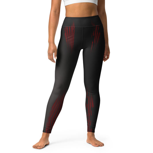 Women's Sports Leggings with Pockets, High Waist Black & Red