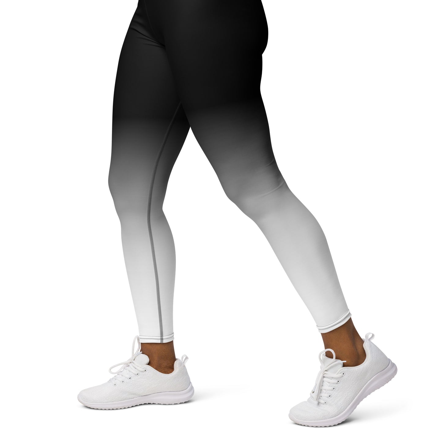 Women's Sports Leggings with Pockets, White Black Gradient